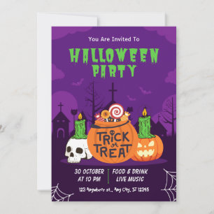 Lila moderne Trick-or-Treat-Halloween-Party Einladung