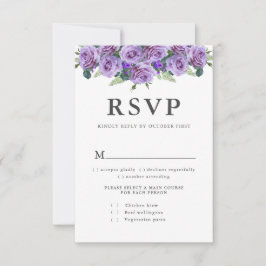 Lila moderne Typografie Elegante Blumenhochzeit RSVP Karte