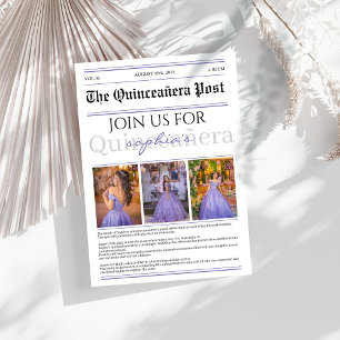 Lila moderne Zeitung Quinceañera Einladung
