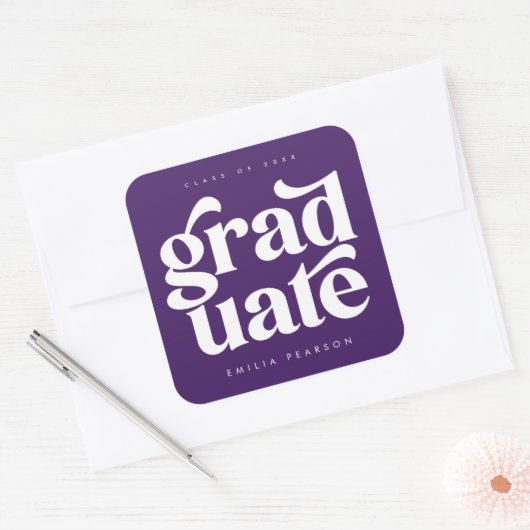 Lila, moderner Abschluss Quadratischer Aufkleber (Umschlag)