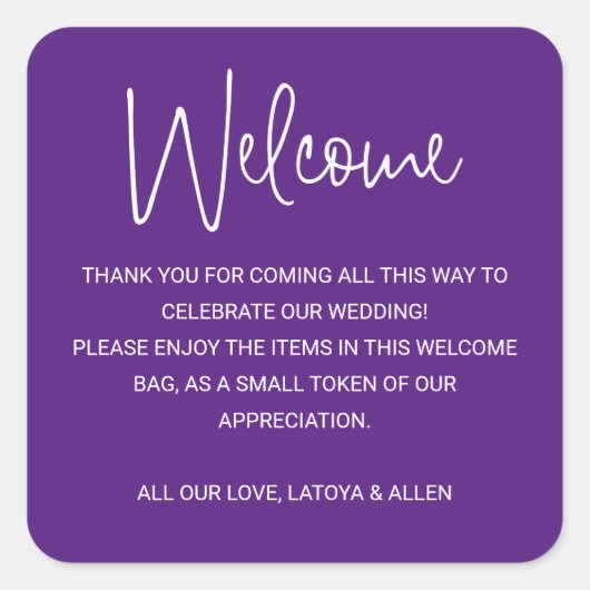 Lila moderner Begrüßungskorb Quadratischer Aufkleber (Vorderseite)