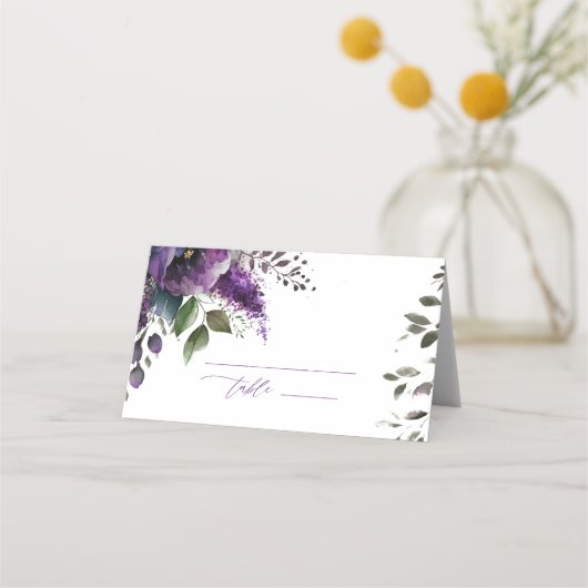 Lila Moderner botanischer Garten Hochzeitsfeier Platzkarte (Vorderseite)