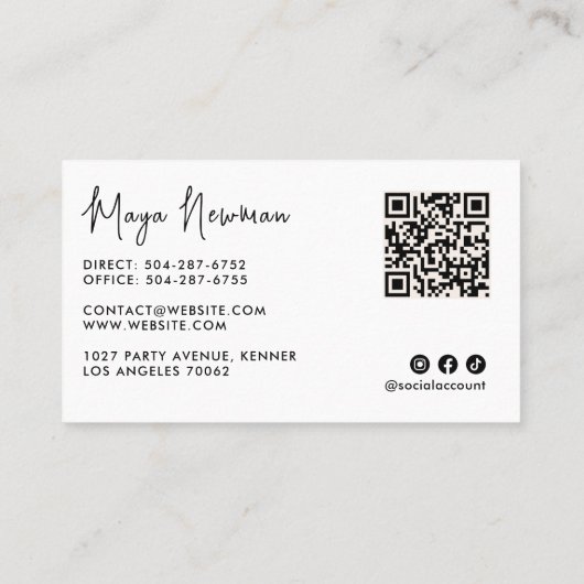 LILA moderner Eleganter Minimal QR Code Creative Visitenkarte (Rückseite)