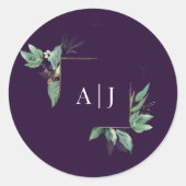 Lila moderner Grüner Hochzeitstag Umschlag Aufkleb Runder Aufkleber (Vorderseite)