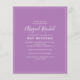 Lila moderner Haushalt Bat Mitzvah Einladung