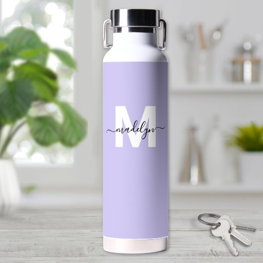 Lila Moderner Name Monogramm Trinkflasche