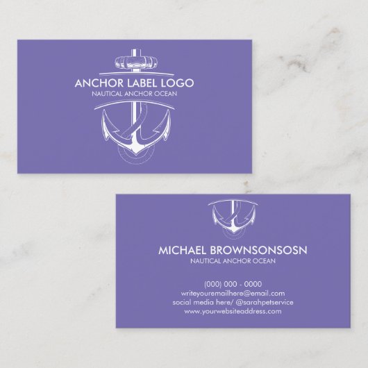 Lila moderner Nautikanker Visitenkarte (Vorne/Hinten)