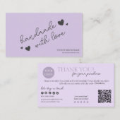 Lila moderner Script QR Code, vielen Dank Visitenkarte (Vorne/Hinten)