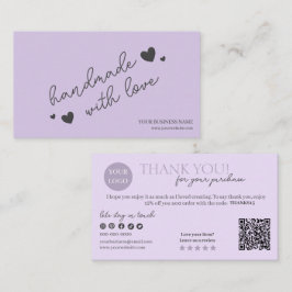 Lila moderner Script QR Code, vielen Dank Visitenkarte