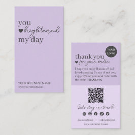 Lila moderner Script QR Code, vielen Dank Visitenkarte