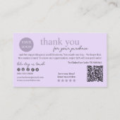 Lila moderner Script QR Code, vielen Dank Visitenkarte (Rückseite)