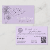 Lila moderner Script QR Code, vielen Dank Visitenkarte (Vorne/Hinten)