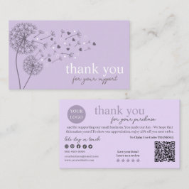 Lila moderner Script QR Code, vielen Dank Visitenkarte