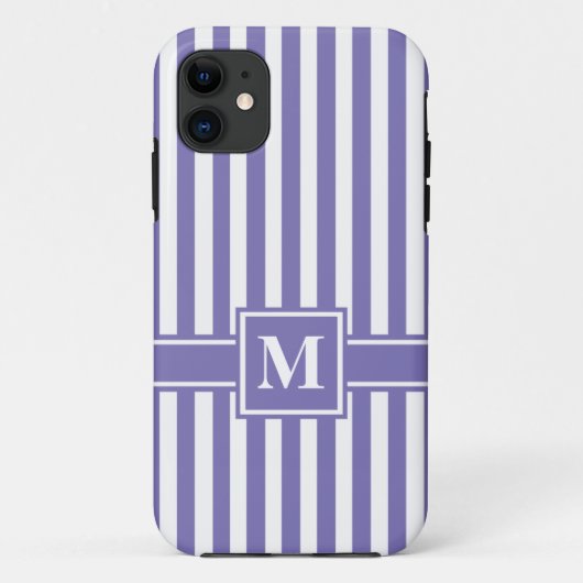 Lila moderner Streifen mit Monogramm Case-Mate iPhone Hülle (Rückseite)