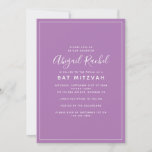 Lila modernes Bat Mitzvah Einladung<br><div class="desc">Ein einfaches modernes Design Bat Mitzvah Design **BITTE LESEN VOR BESTELLUNG** Wenn Sie Änderungen an der Form oder Größe vornehmen oder ein anderes Produkt auswählen und das Design in irgendeiner Weise zugeschnitten ist oder nicht richtig auf der Seite aussieht, müssen Sie den Live Design Service benutzen, um das Layout für...</div>