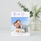 Lila modernes Foto Danke Karte (Stehend Vorderseite)