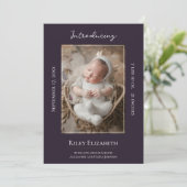 Lila modernes Foto - Geburtsankündigung Ankündigung (Stehend Vorderseite)