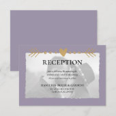 Lila Modernes Foto Gold Hearts Empfang Begleitkarte (Vorne/Hinten)