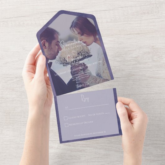 Lila modernes Foto Kein Abendessen All In One Einladung (Abreißen)