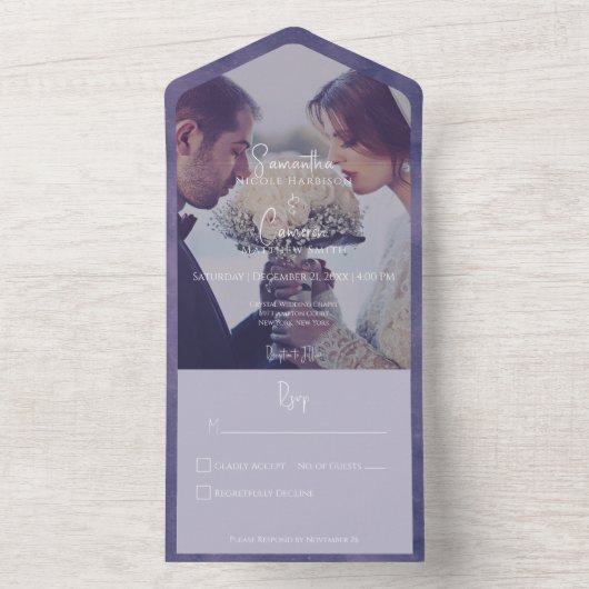 Lila modernes Foto Kein Abendessen All In One Einladung (Innen Boden)