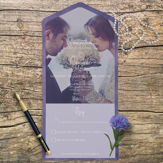 Lila modernes Foto Kein Abendessen All In One Einladung