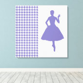 Lila Modernes Hahnentrittmuster mit Mode-Silhouett Leinwanddruck (Insitu (Holzboden))