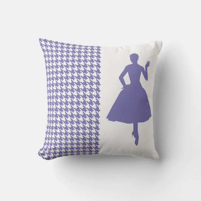 Lila modernes Hahnentrittmuster mit Silhouette Kissen (Vorderseite)