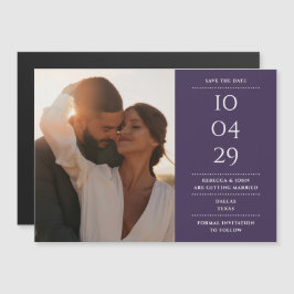 Lila modernes Hochzeitsszenario Foto Save the Date Magneteinladung