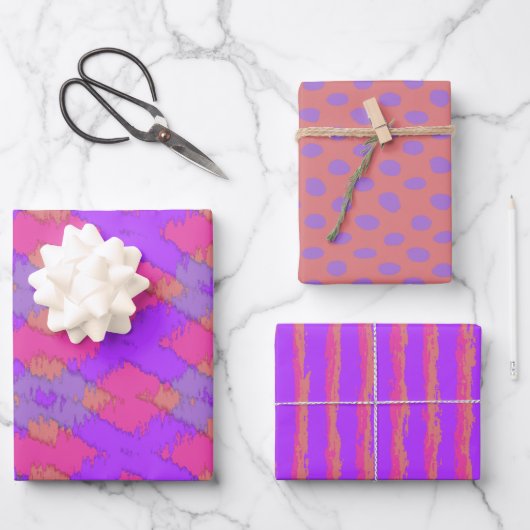 Lila, modernes Ikat-Muster Geschenkpapier Set (Vorderseite)