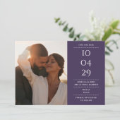 Lila modernes Minimalistisches HochzeitsFoto Save The Date (Stehend Vorderseite)