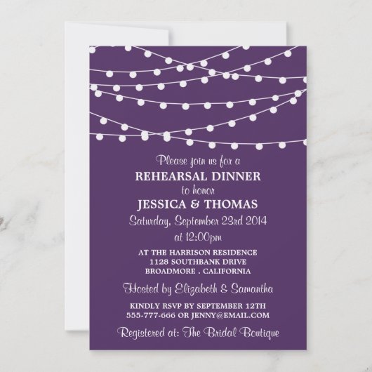 Lila modernes Probe-Abendessen Einladung (Vorderseite)
