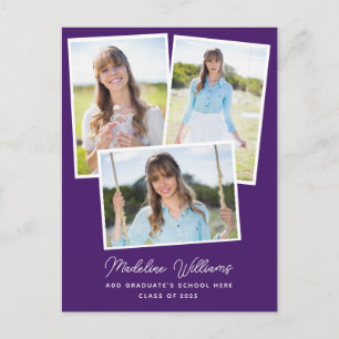 Lila, modernes Script Multi Foto Abschluss Postkarte