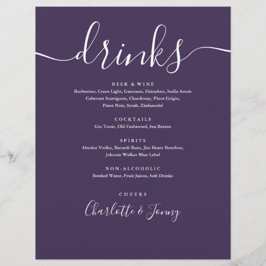 Lila, modernes Skriptgetränk Flyer (Vorne)