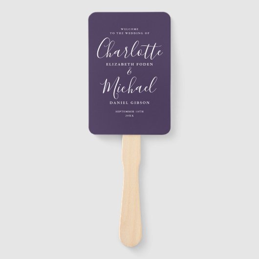 Lila modernes SkriptWedding-Programm Handfan Fächer (Vorderseite)