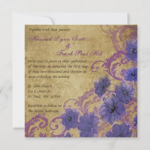 Lila Mohnblume und Flourish Vintage Hochzeitseinla Einladung