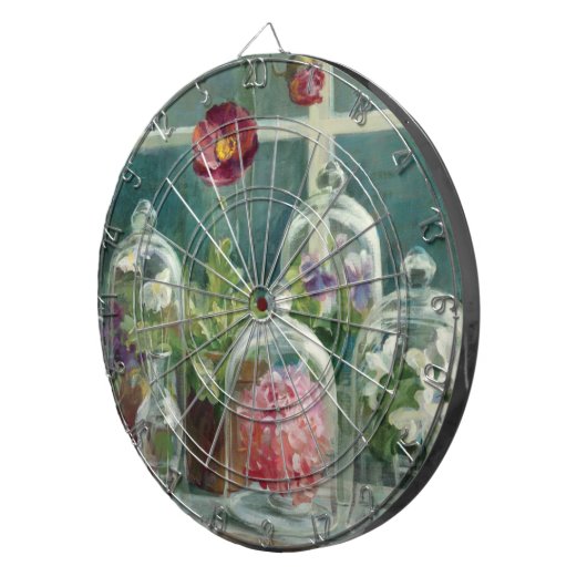 Lila Mohnblumen auf einem Windowsill Dartscheibe (Vorderseite rechts)