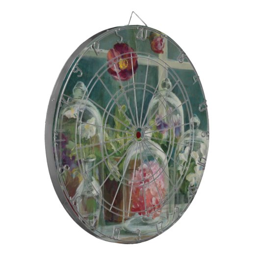 Lila Mohnblumen auf einem Windowsill Dartscheibe (Vorderseite Links)