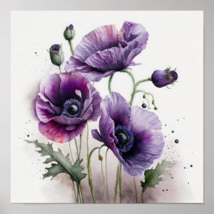 Lila Mohnblumen Blume Art Print Poster