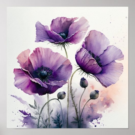 Lila Mohnblumen Kunstposter Poster (Vorne)