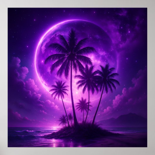Lila Mond Insel Traumlandschaft Poster (Vorne)
