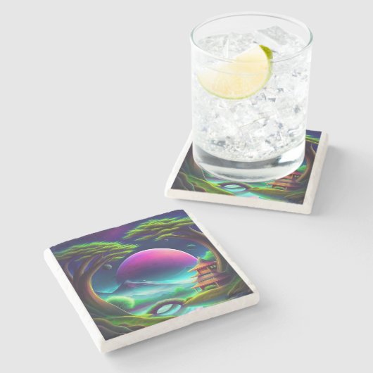 Lila Mond Steinuntersetzer (Seitenansicht)