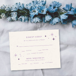 Lila Mond & Sterne Himmlische Hochzeit Antwortkart Mitteilungskarte