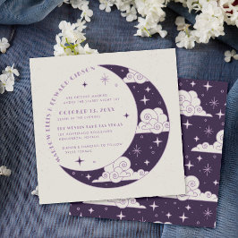 Lila Mond & Sterne Himmlische Hochzeitseinladung Save The Date
