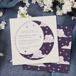 Lila Mond & Sterne Himmlische Hochzeitseinladung Save The Date
