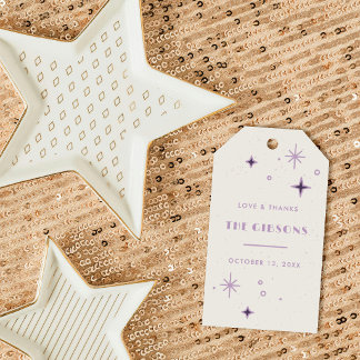 Lila Mond & Sterne Himmlische Hochzeitsgeschenke Geschenkanhänger
