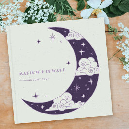 Lila Mond & Sterne Himmlisches Hochzeitsgästebuch Gästebuch