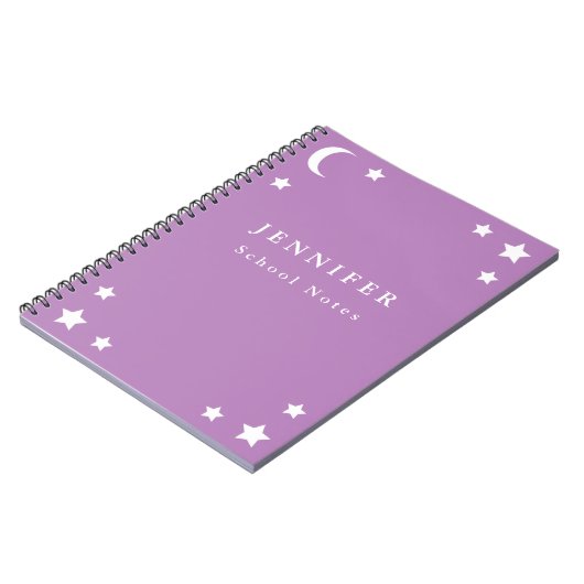 Lila Mond u. Stern-gewundenes Notizbuch Notizblock (Linke Seite)