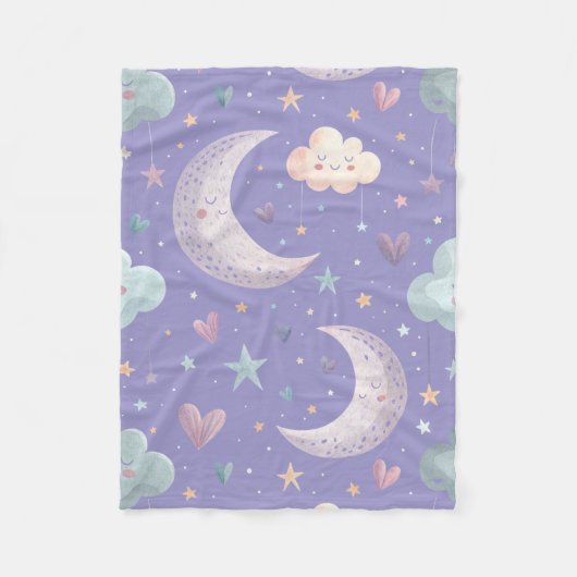 Lila Mond und Wolken Fleecedecke (Vorderseite)