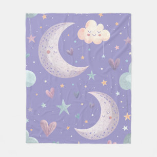 Lila Mond & Wolken Fleece-Decke Fleecedecke