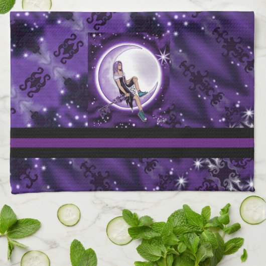 Lila Mondkind Geschirrtuch (Gefaltet)